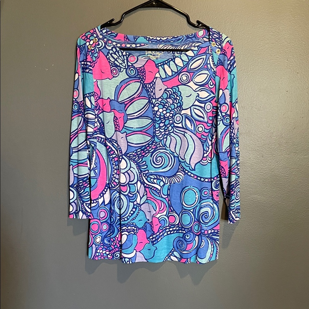 Lilly Pulitzer Blue and Pink Patterned Blouse